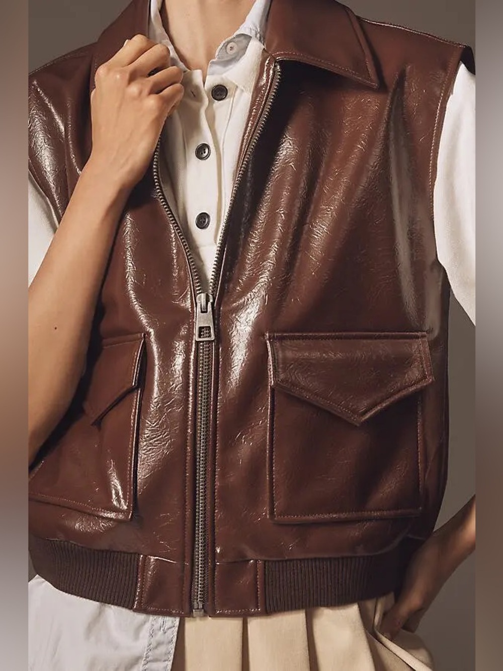 Maeve Faux Leather Utility Vest - Size XS